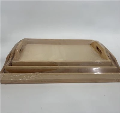 Tres sets bandeja de madera
